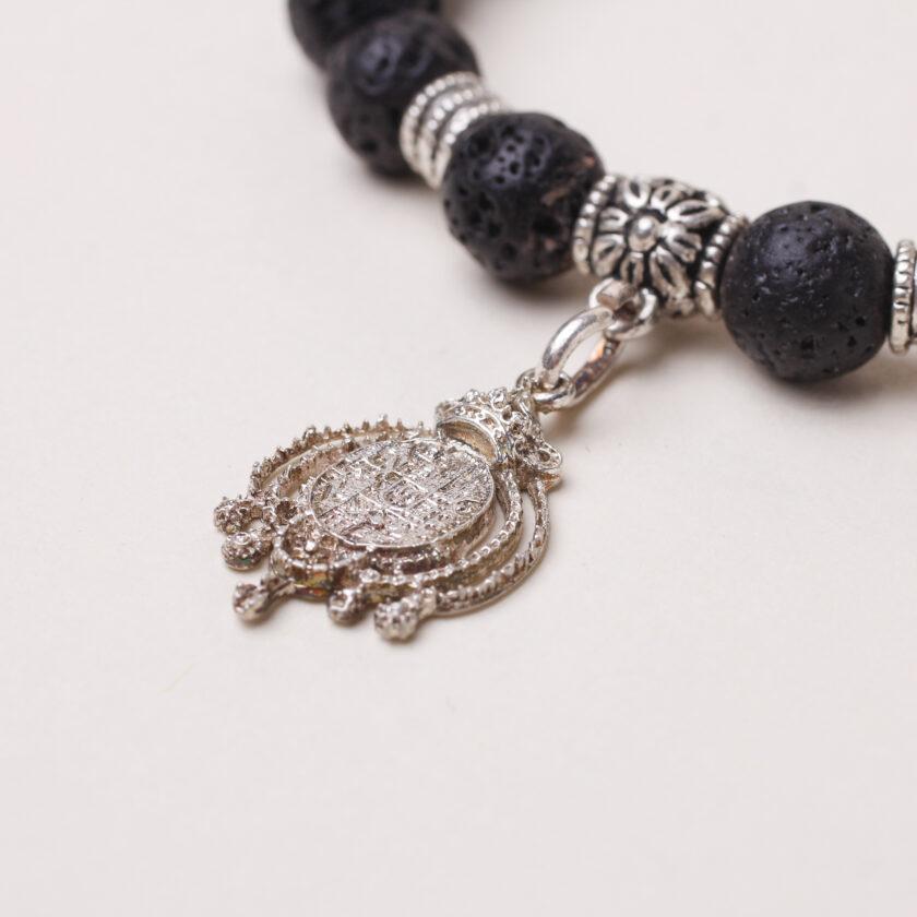Bracciale Argenio Napoli in pietra lavica con stemma in Argento