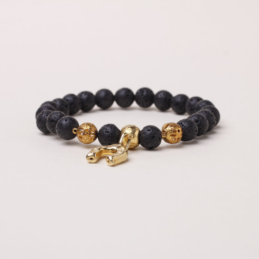 Bracciale in pietra lavica con ferro di cavallo in Argento placcato oro