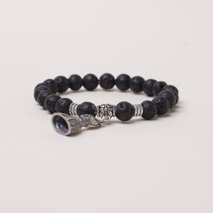 Bracciale in pietra lavica con San Gennaro in Argento