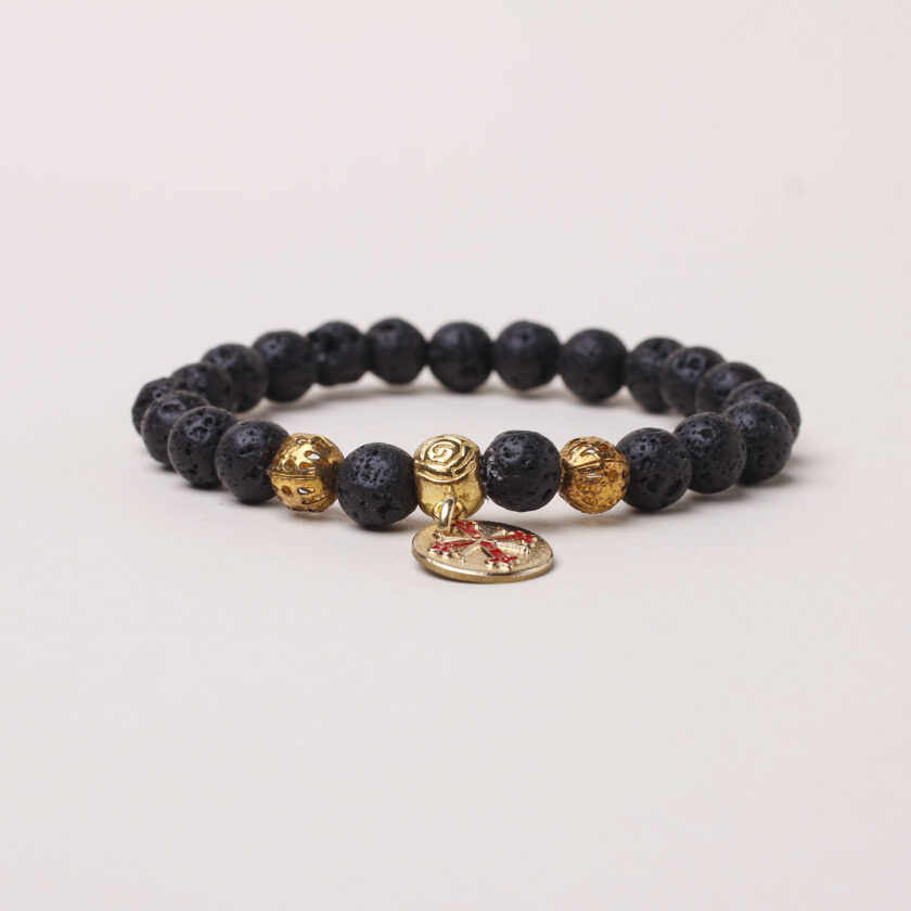 Bracciale in pietra lavica Croce Costantiniana in argento