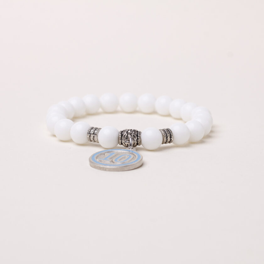 Bracciale in agata bianca con 10 Maradona in argento