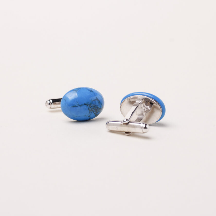 Gemelli in argento  e Ovalite blu