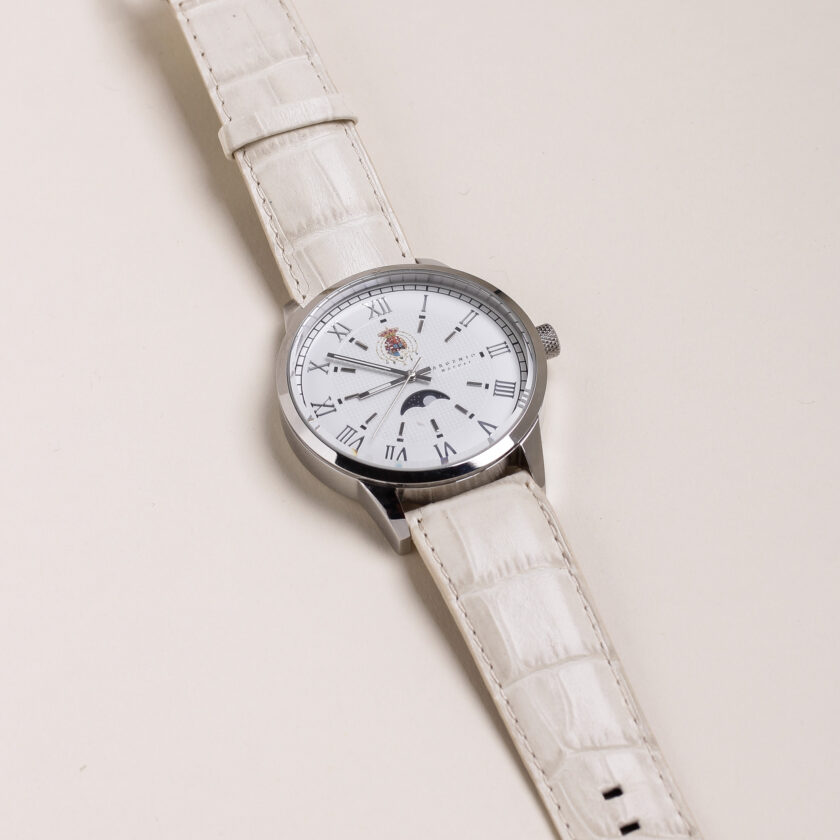 Orologio Argenio Napoli "fase lunare" con cinturino in pelle bianco