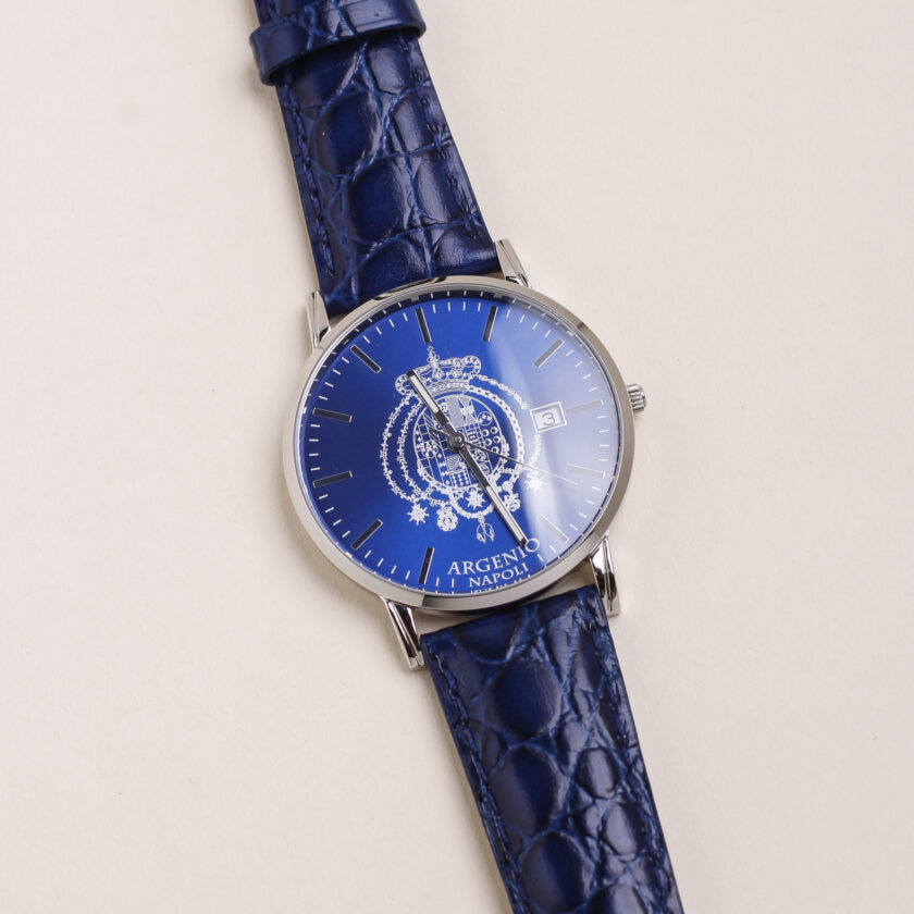Orologio Argenio Napoli ultrapiatto blu Stemma cinturino in pelle