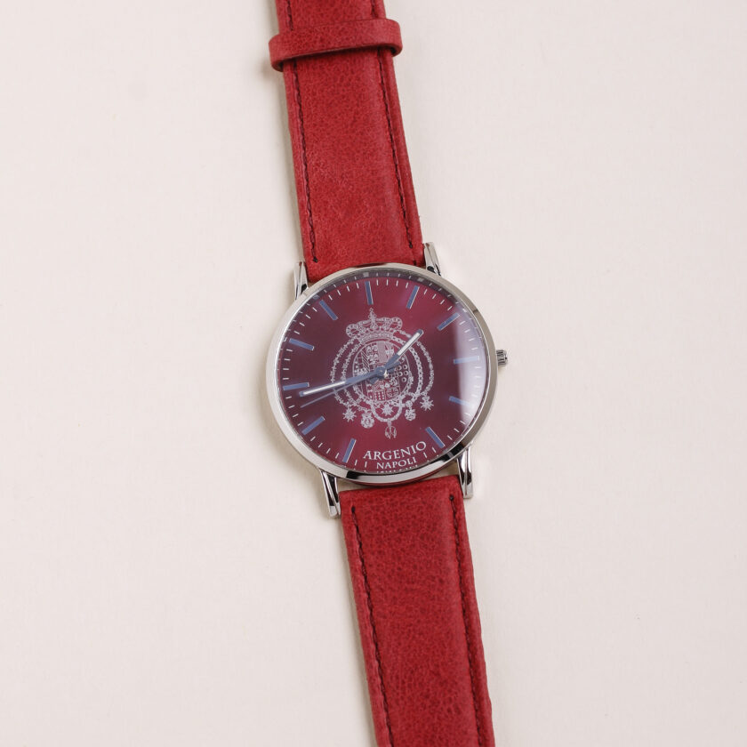 Orologio Argenio Napoli ultrapiatto rosso Stemma cinturino in pelle