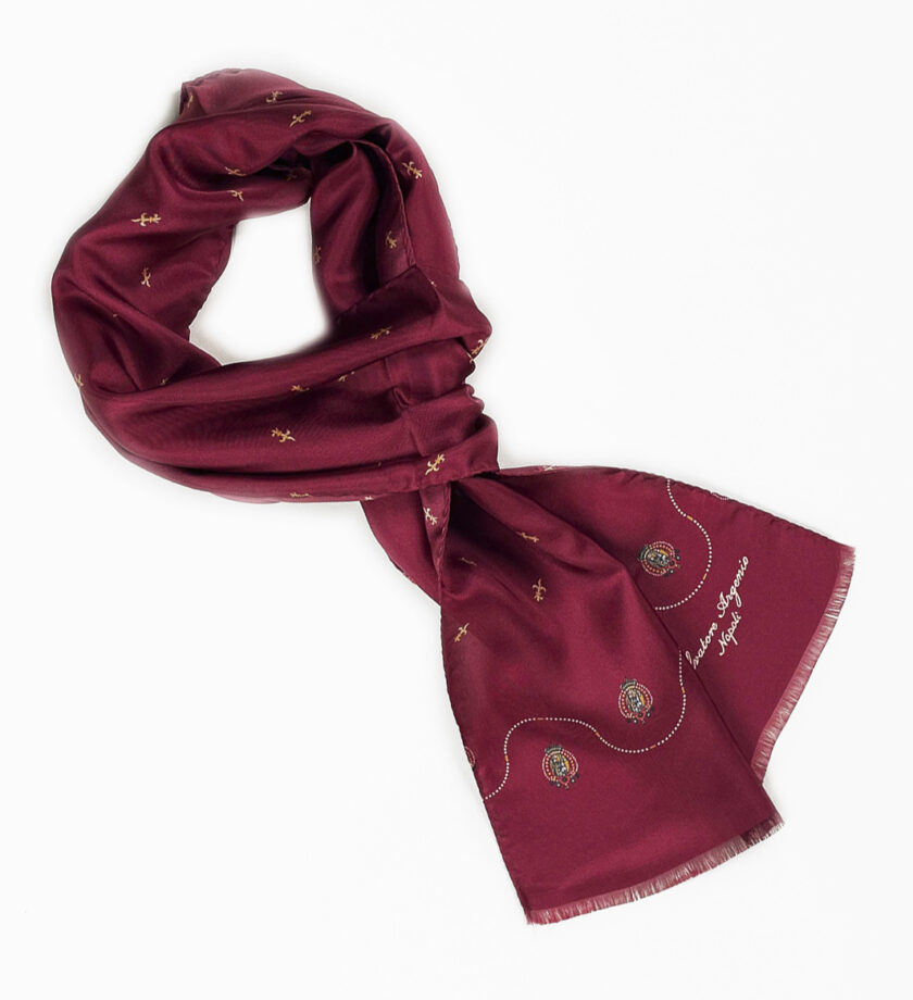 Sciarpa seta bordeaux Argenio Napoli gigli  Borbone - immagine 2