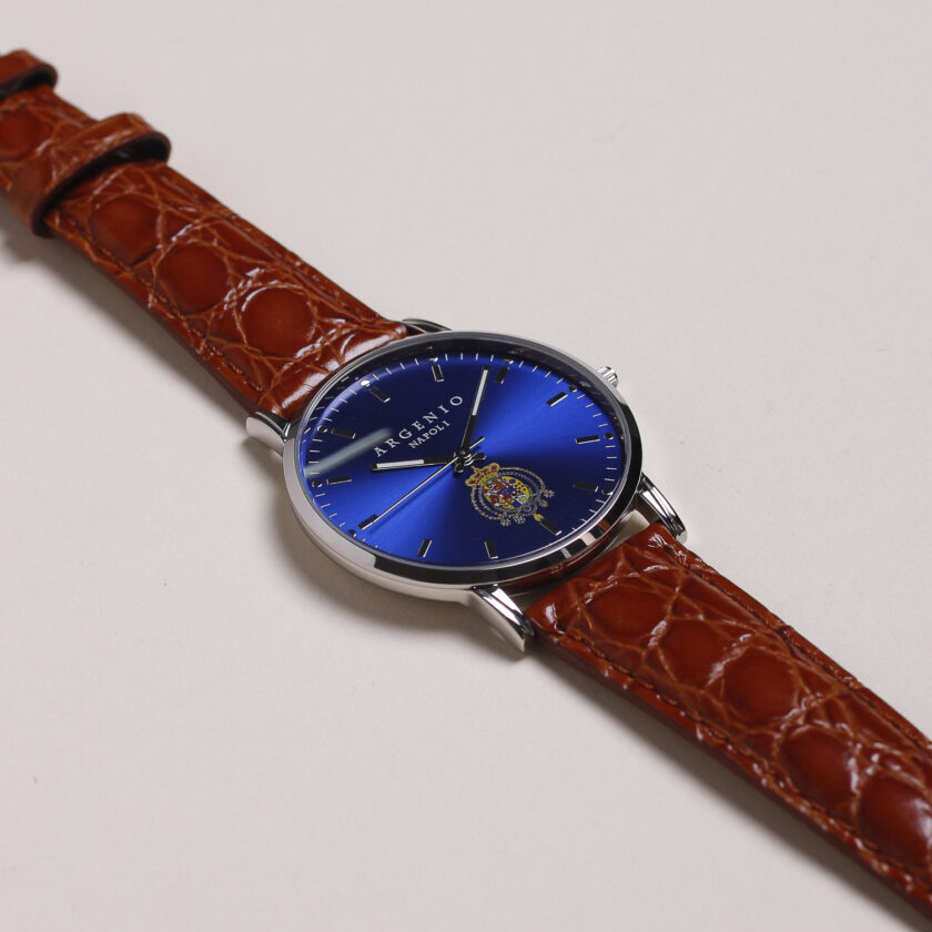 Orologio Argenio Napoli ultrapiatto blu con stemma Regno delle Due Sicilie cinturino in pelle