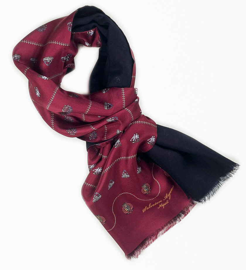 Sciarpa seta bordeaux lana blu Argenio Napoli vascelli Real marina Napoletana - immagine 2