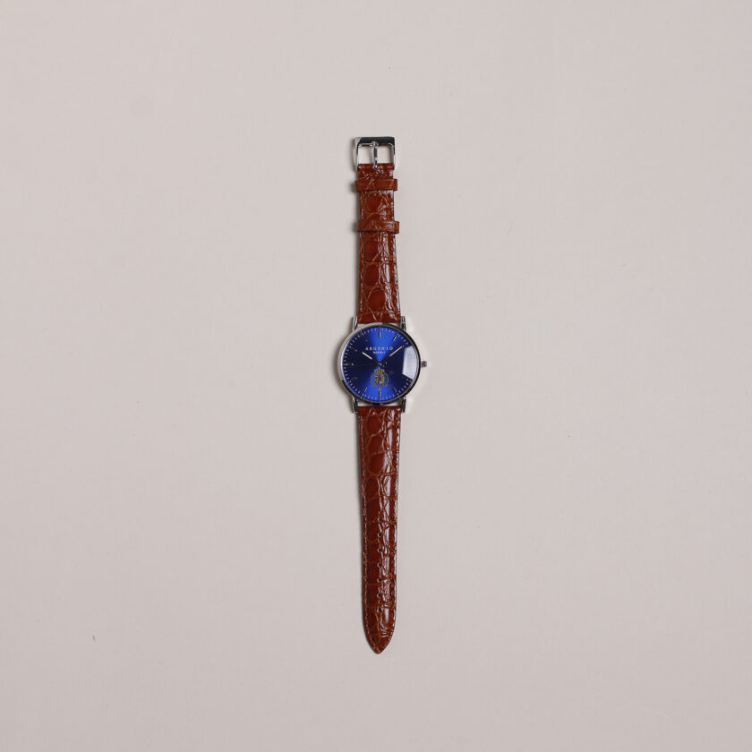 Orologio Argenio Napoli ultrapiatto blu con stemma Regno delle Due Sicilie cinturino in pelle - immagine 2