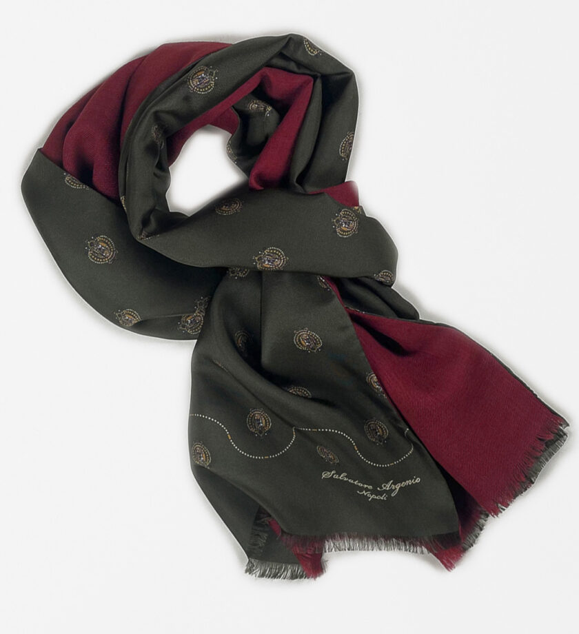 Sciarpa seta verde lana bordeaux Argenio Napoli stemmi Regno due Sicilie - immagine 2