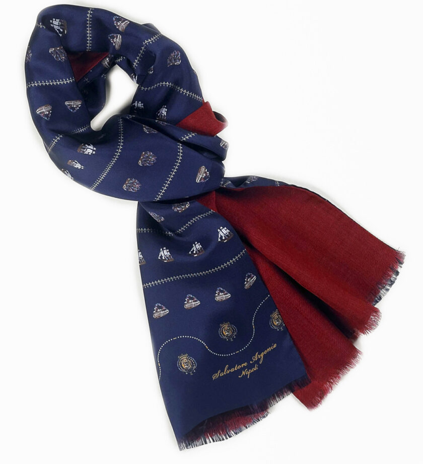 Sciarpa seta blu lana bordeaux Argenio Napoli vascelli Real marina Napoletana - immagine 2
