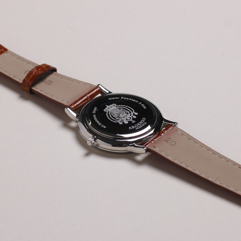 Orologio Argenio Napoli ultrapiatto blu con stemma Regno delle Due Sicilie cinturino in pelle - immagine 3