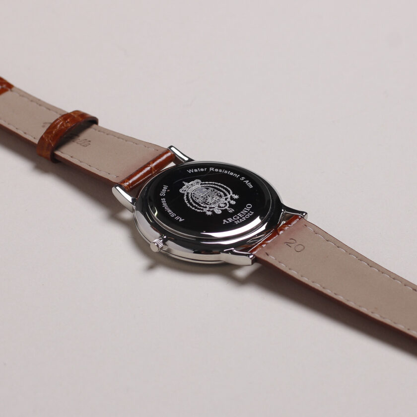 Orologio Argenio Napoli ultrapiatto bianco con stemma Regno delle Due Sicilie cinturino in pelle - immagine 3