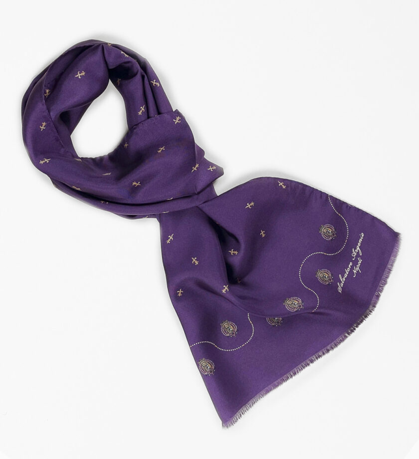 Sciarpa seta viola Argenio gigli Borbonici oro - immagine 2