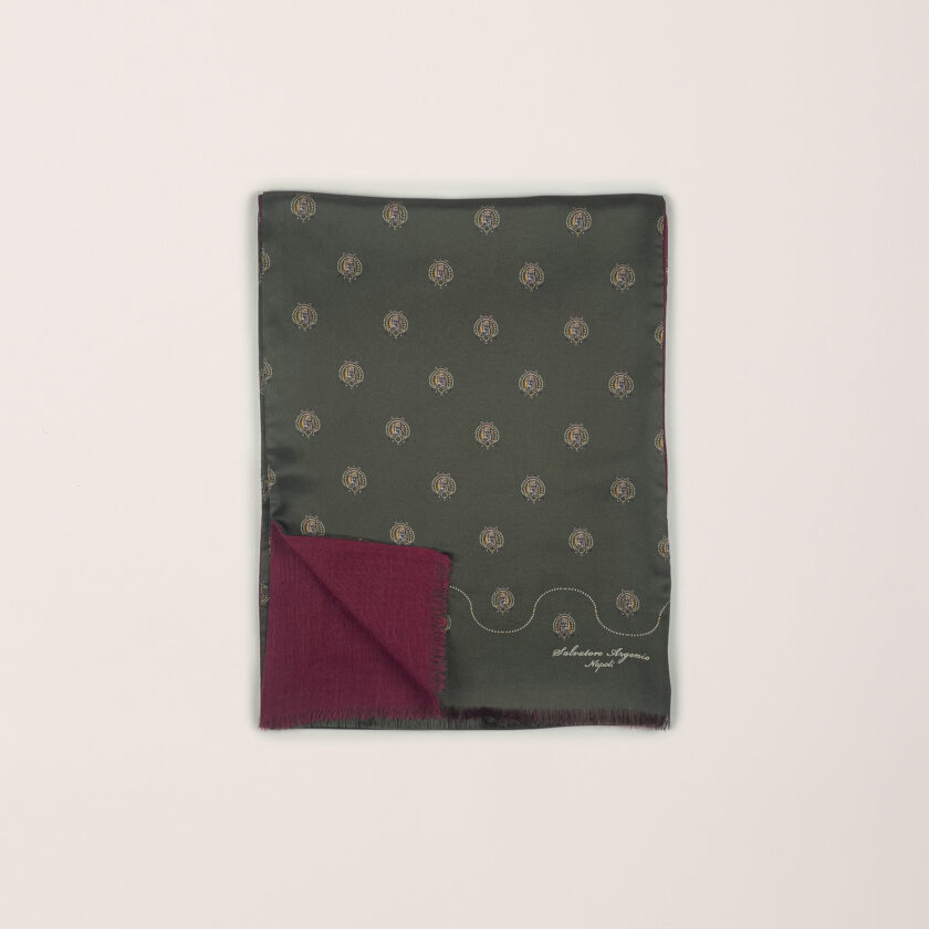 Sciarpa seta verde lana bordeaux Argenio Napoli stemmi Regno due Sicilie