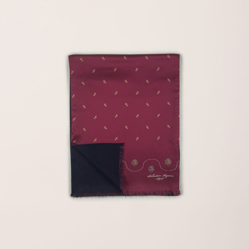 Sciarpa seta bordeaux lana blu Argenio Napoli gigli Borbonici oro