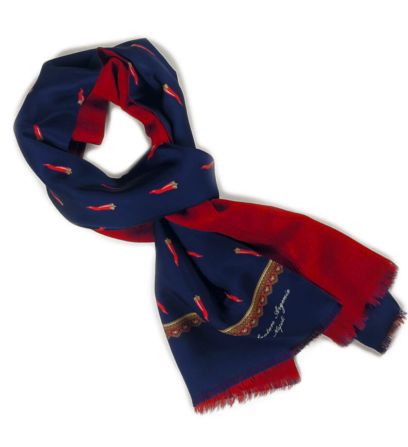Sciarpa seta blu lana bordeaux Argenio Napoli Curnicielli portafortuna - immagine 2