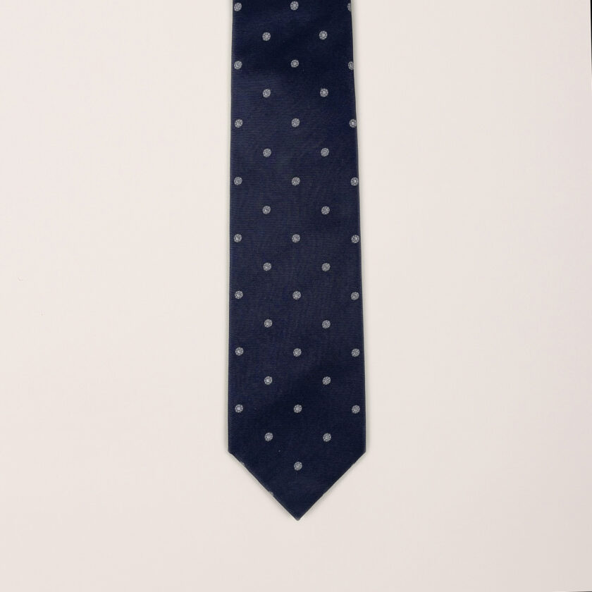 Cravatta seta blu pois grigio Argenio Napoli tris Diamante e Zaffiri su oro bianco - immagine 3