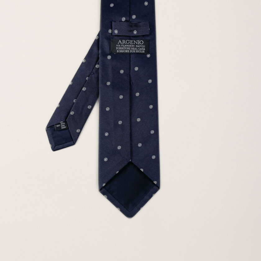 Cravatta seta blu pois grigio Argenio Napoli tris Diamante e Zaffiri su oro bianco - immagine 4