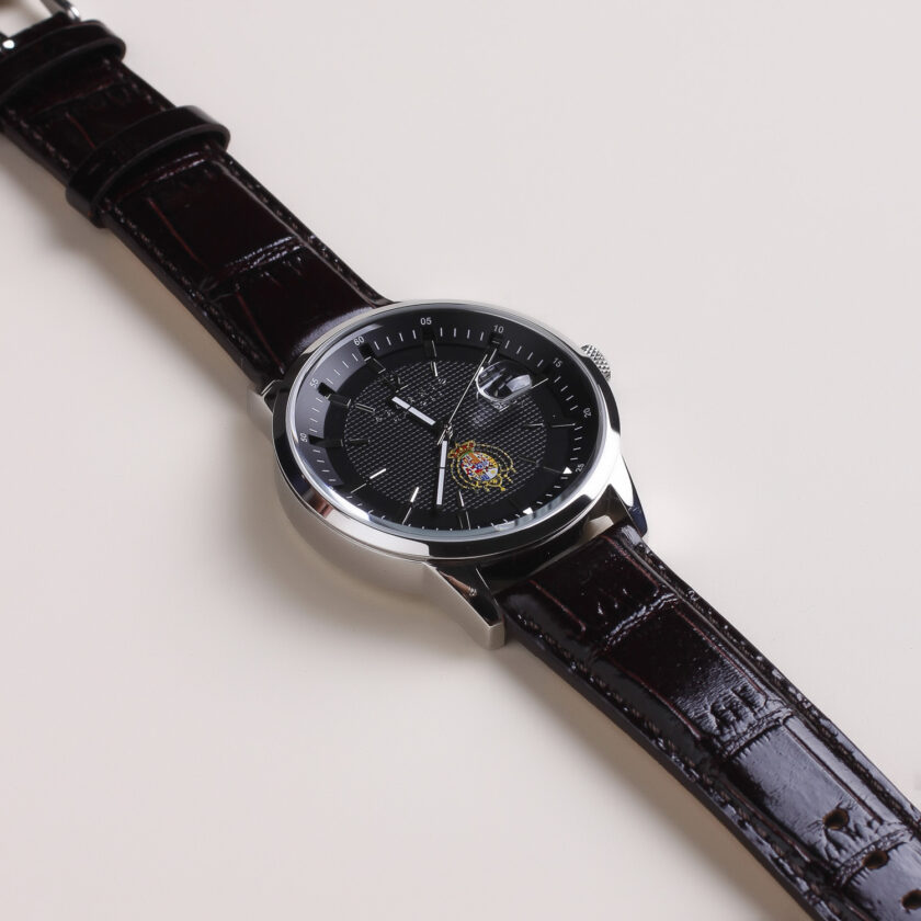 Orologio Argenio Napoli nero stemma Borbone cinturino in pelle