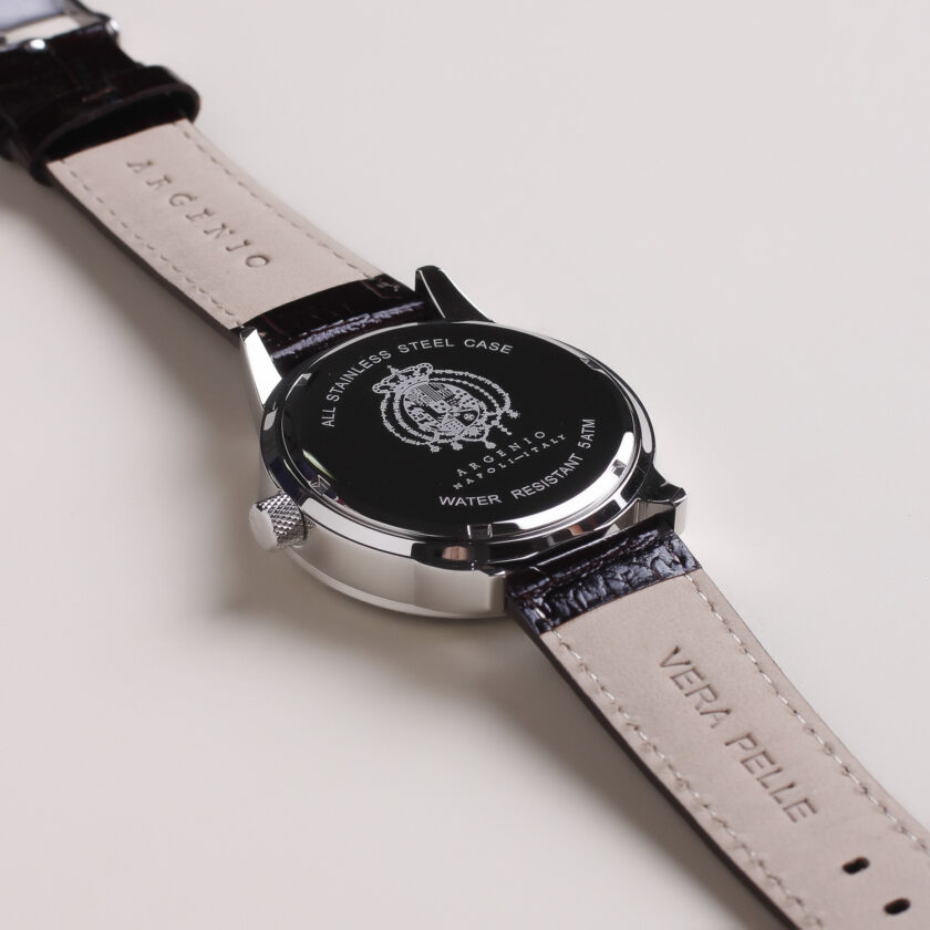 Orologio Argenio Napoli nero stemma Borbone cinturino in pelle - immagine 3
