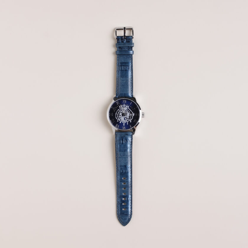 Orologio Argenio Napoli blu stemma Borbone con cinturino in pelle blu - immagine 2