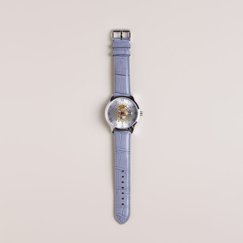 Orologio Argenio Napoli satinato stemma Borbone a colori con cinturino in pelle - immagine 2