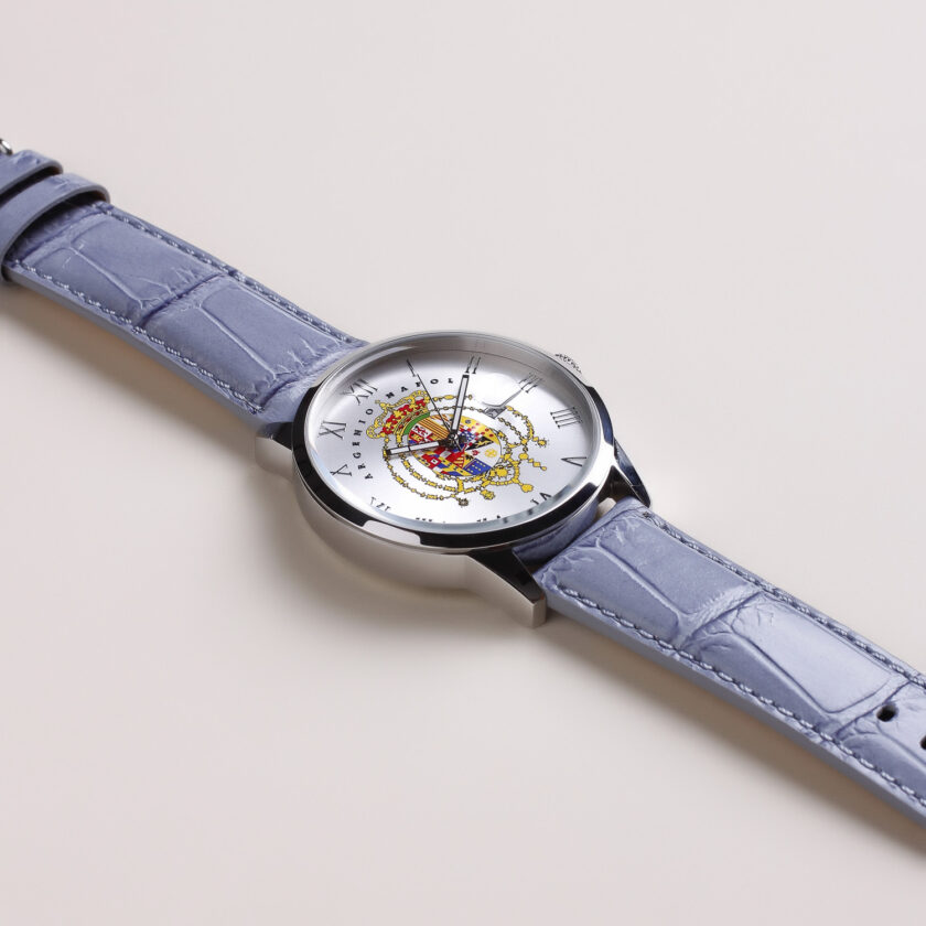 Orologio Argenio Napoli satinato stemma Borbone a colori con cinturino in pelle