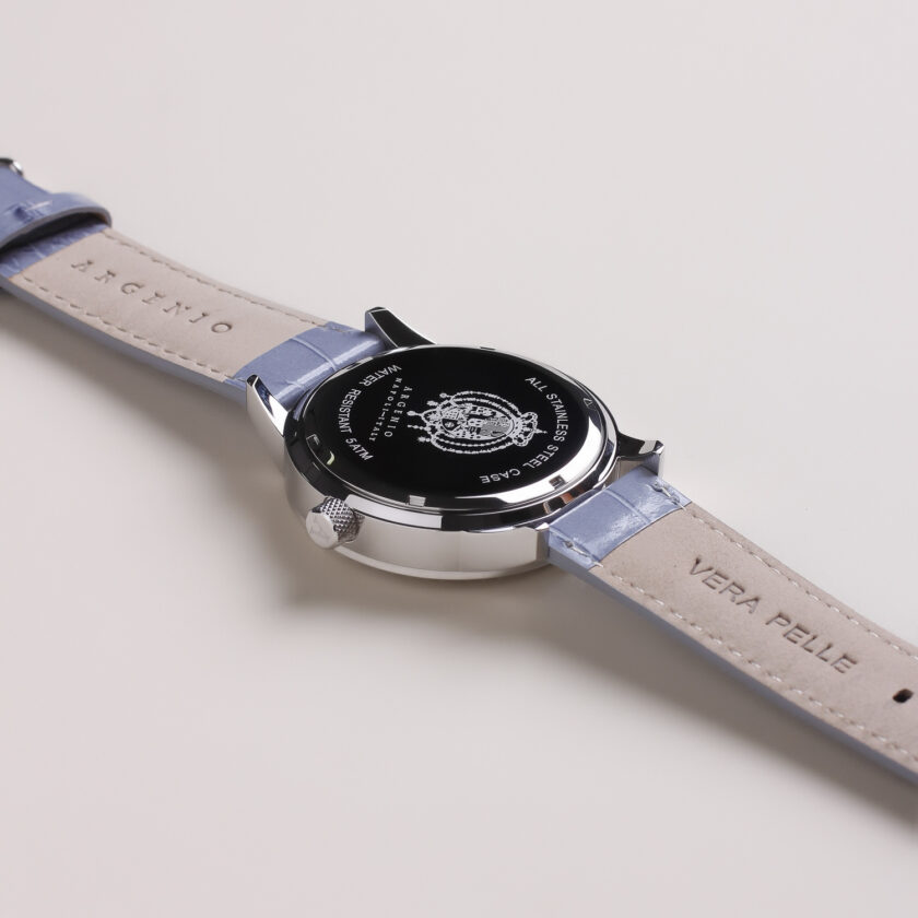 Orologio Argenio Napoli satinato stemma Borbone a colori con cinturino in pelle - immagine 3