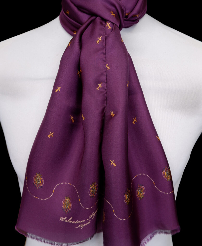 Sciarpa seta viola Argenio gigli Borbonici oro