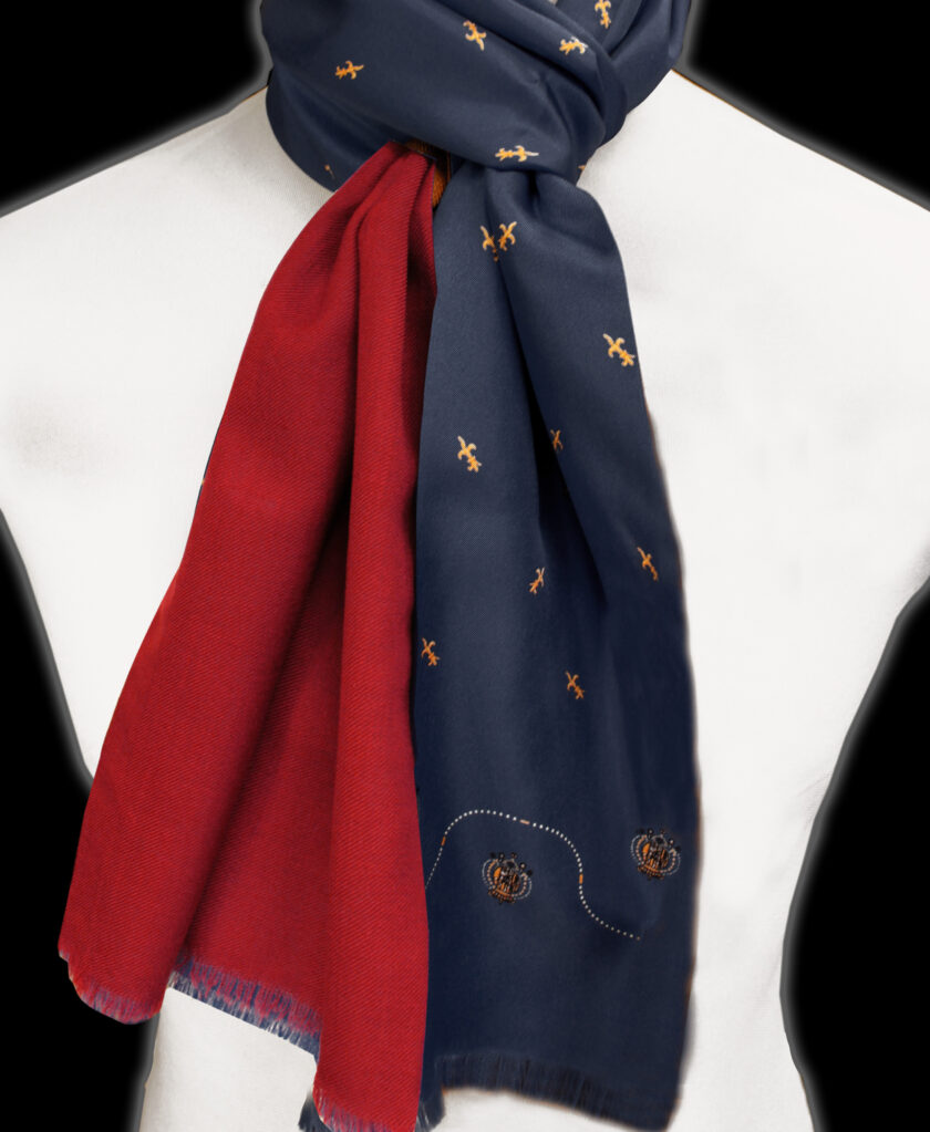Sciarpa seta blu lana bordeaux Argenio Napoli gigli Borbonici