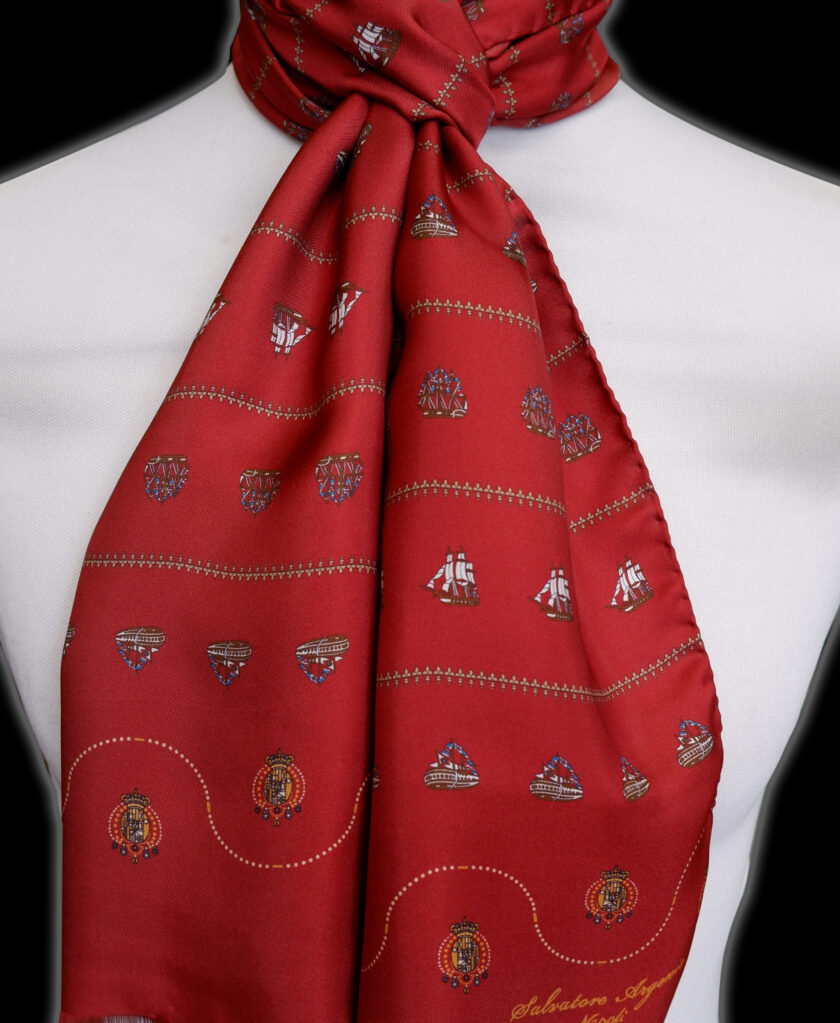 Sciarpa seta bordeaux Argenio Napoli vascelli Real marina Napoletana