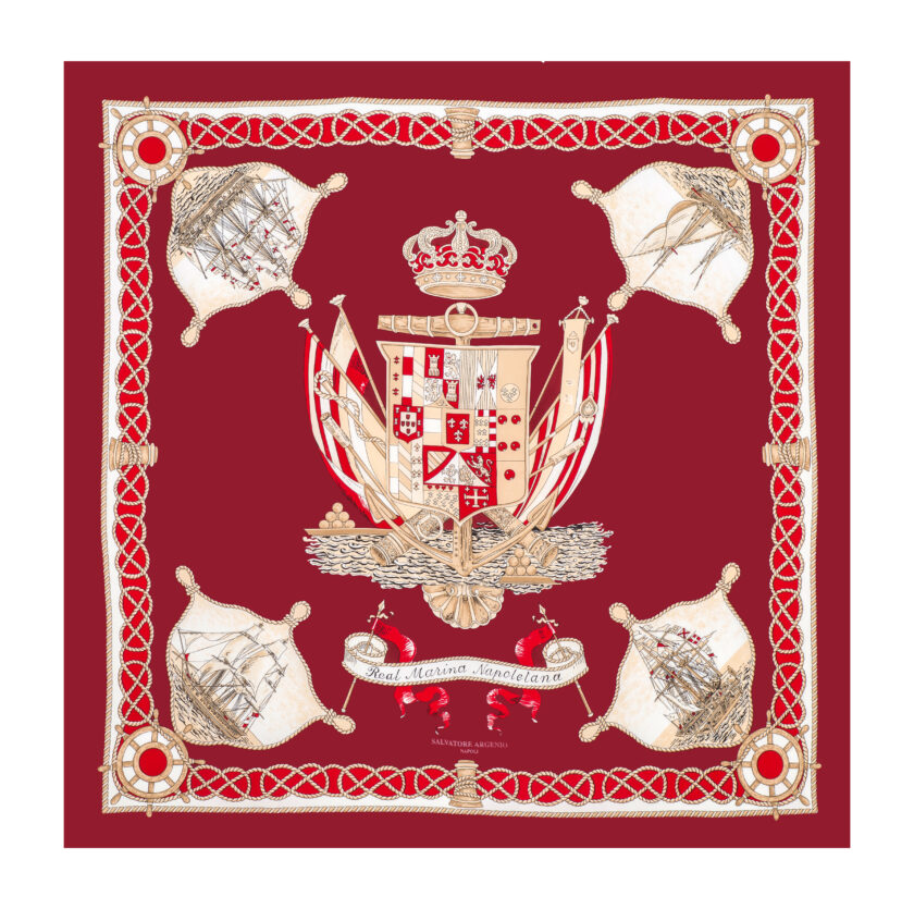 Foulard seta stemma Real marina Napoletana bordeaux