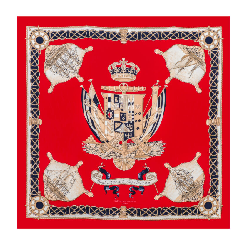 Foulard seta stemma Real marina Napoletana rosso