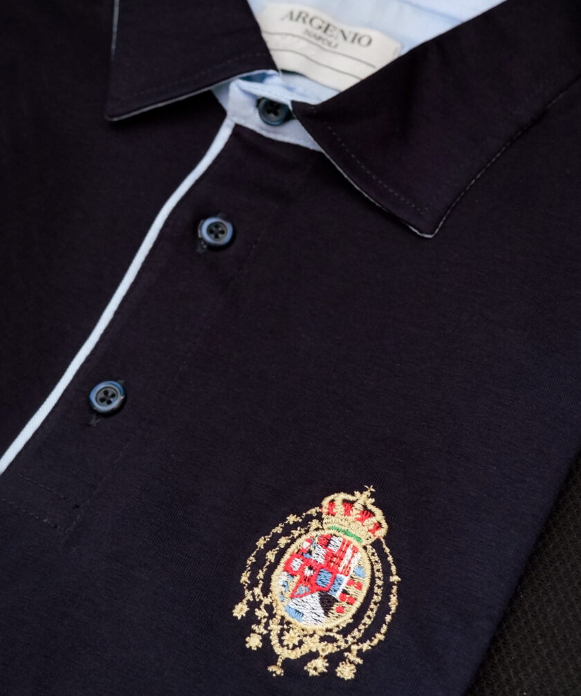 Polo mezza manica puro cotone stemma Regno di Napoli blu scuro - immagine 2