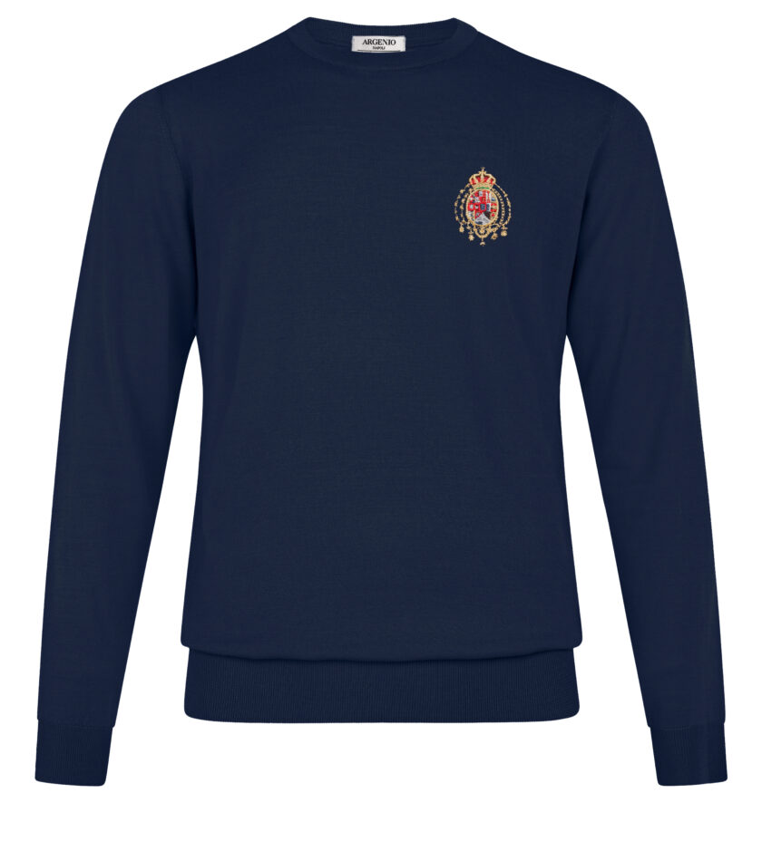 Pullover girocollo lana merinos stemma Regno di Napoli blu scuro