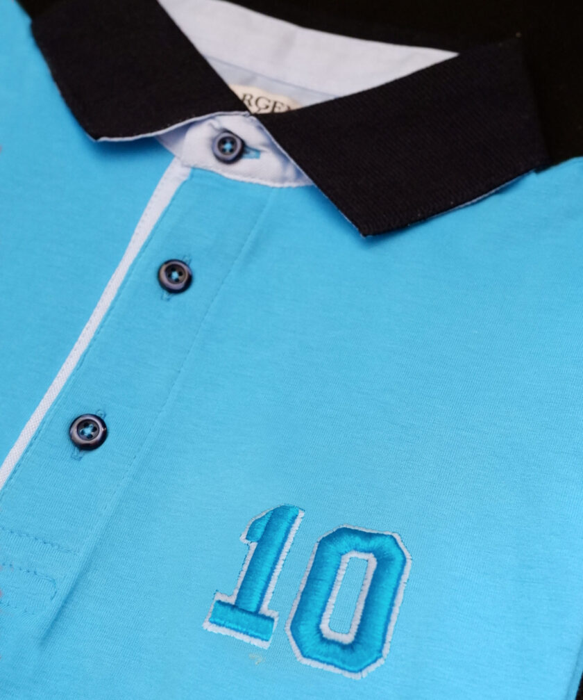Polo mezza manica puro cotone stemma 10 Maradona celeste - immagine 2
