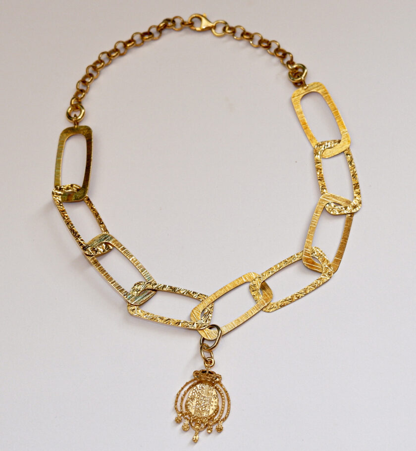 Bracciale in argento 925 placcato oro con ciondolo Regno di Napoli
