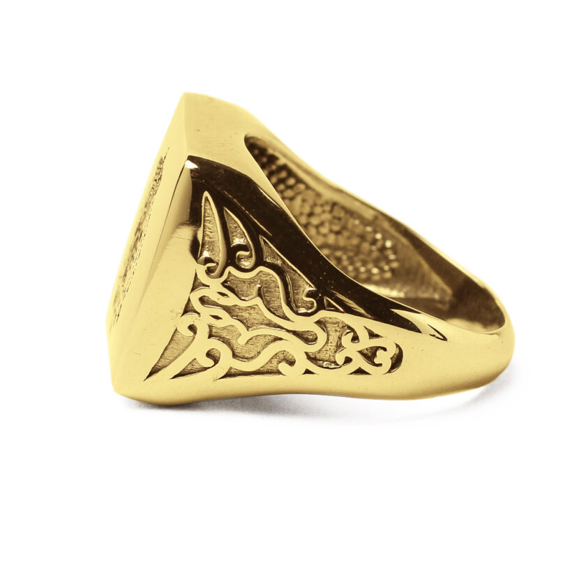 Anello Argenio Napoli Uomo Chevalier cesellato Stemma in argento placcato oro - immagine 2