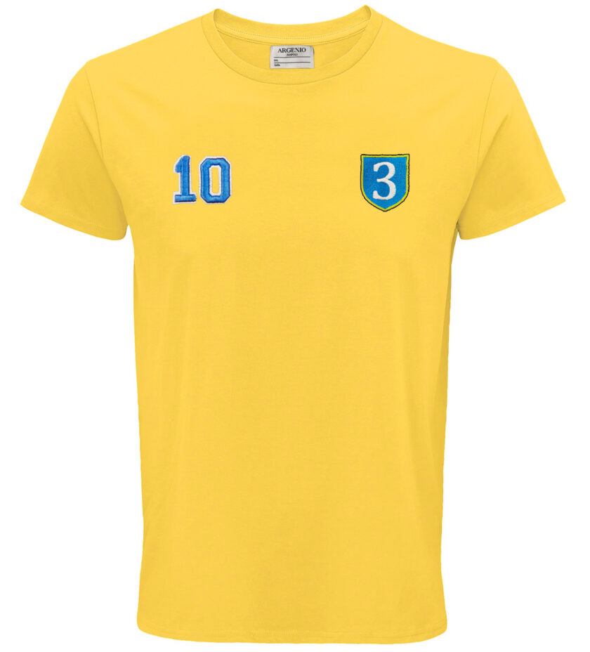 T-shirt mezza manica puro cotone doppio ricamo gialla